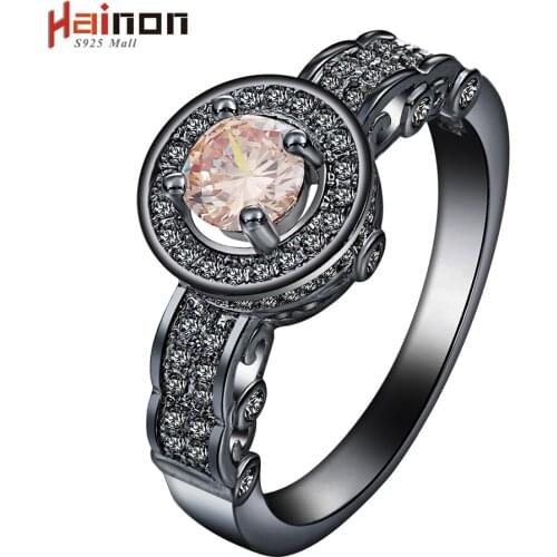 Hainon New Arrival Unique Micro Champagne Zircon Pave Setting Women Wedding Black Ring Party Elegant Fashion Jewelry Rings
