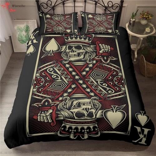 Poker Cards Queen King Bedding Set 2/3pcs Skeleton Skull Luxury Duvet Cover Child Adult Double Bed Cover 90/135/150 Bed Dropship