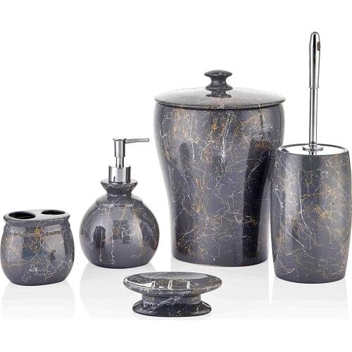 The Mia Ceramic Marble Pattern 5 Piece Gray Bathroom Set Bny0016