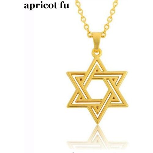 Classic Religious Zinc Alloy Gold Color And Silver Color Jewish David Star Pendant Necklace