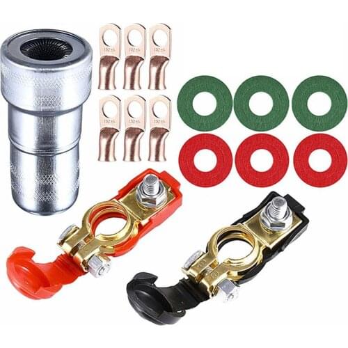 15PCS Pure Copper Battery Terminal Connector Copper Ring Termination Kit For Car Van Carts Steamship With Pro Cleaning Brush