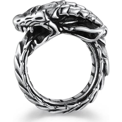 Stainless Steel Vintage Evil Dragon Punk Rock Fashion Men Gothic Finger Ring Jewelry Gift For Him Size 7-12