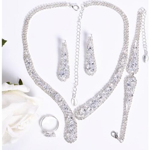 Coruixi N326027 Jewelry Set 4 Piece Set Necklace Bracelet Earrings Ring Cubic Zirconia Jewelry Ladies Wedding Prom Accessories