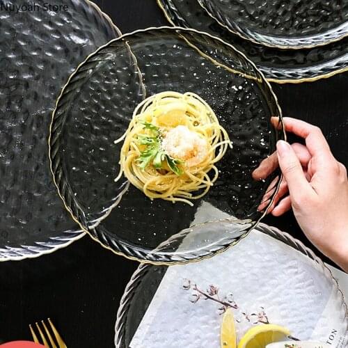 Round Phnom Penh Glass Plate Home Nordic Creative Transparent Fruit Plate Salad Plate Steak Western Plate Kitchen Utensils