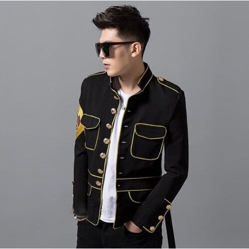 Mens Wear 12 Gold Wire Embroidery Medal Mans Suit Stand Lead Nightclub Show Small Suit Heavy Manual Jacket
