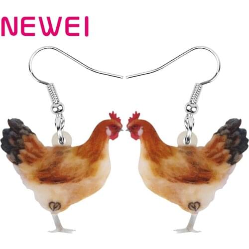 NEWEI Acrylic Hen Chicken Earrings Fowl Farm Animal Drop Dangle Jewelry For Women Girl Teen Kid Charm Decorations Hot Sales Gift