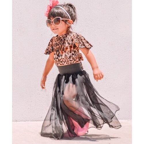 0-5Y Fashion Toddler Baby Girls Clothes Sets Leopard Print Backless T Shirts Tops+Lace Tutu Skirts 2Pcs