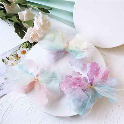 PetHandmade gradient five-petal flower mesh bow hairpin one word frog clip Hairpin Grooming Dogs Hair Clip 20PCS/LOT