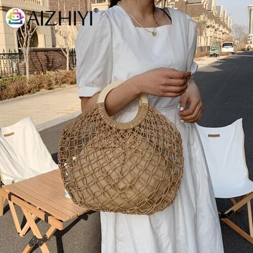 Beach Vacation Women Straw Woven Large Capacity Hollow Tote Bag Vintage Ladies Summer Top-handle Handbag