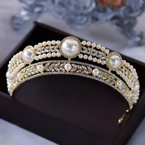 Gorgeous Pearls Bridal Crowns Tiara Bride Headband Diadem Queen Headpieces Wedding Hair Accessories