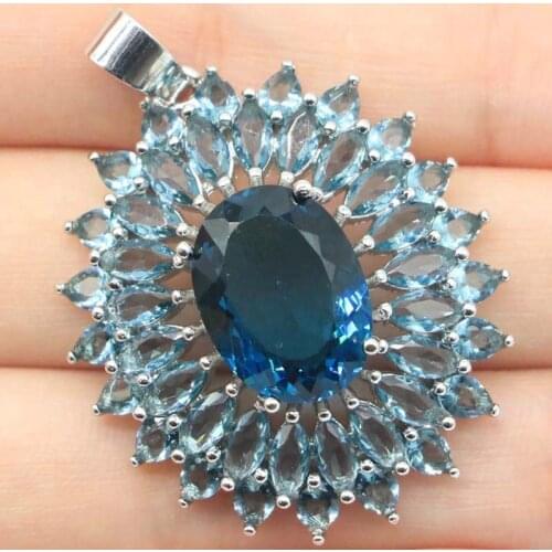 44x32mm Anniversary Created London Blue Topaz For Women Wedding Silver Pendant Fashion Eye Catching