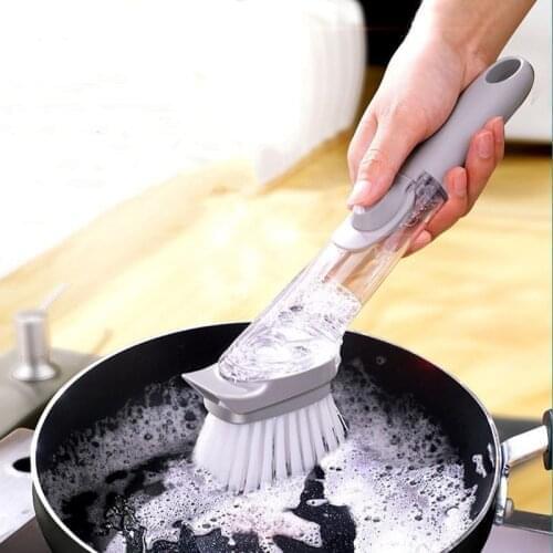 Cleaning Brush Dishes Cleaning Tools Dishwashing Brush Soap Dispenser Refillable Pot Cup Scrubber Kitchen Accessories Gadgets