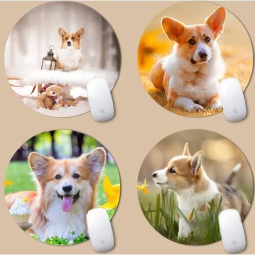 Corgi cute Durable Rubber Mouse Mat Pad Round Non-slip Cushion