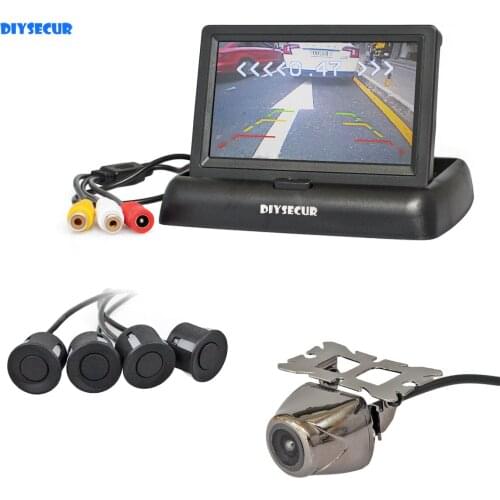 DIYSECUR 4.3" Foldable Rear View Car Monitor + Video Parking Radar + Rear View Car Camera Video Parking Sensor