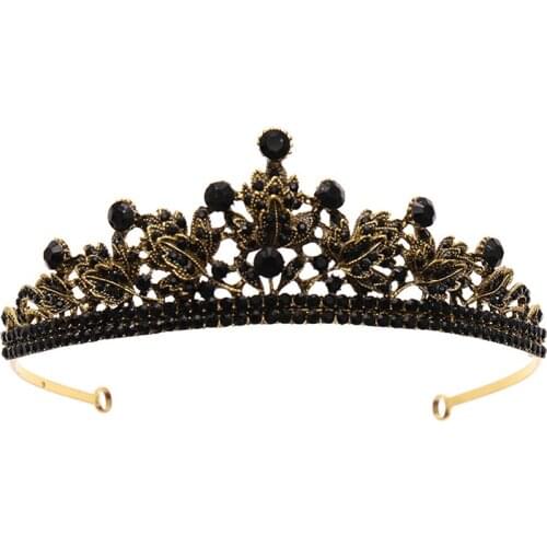 Vintage Baroque Black Tiaras Crowns Green Black Crystal Rhinestone Diadems Queen Princess Elegant Wedding Hair Accessories Bride