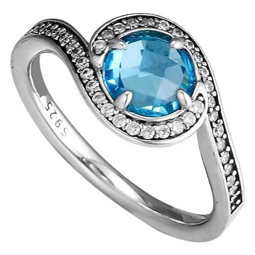 CKK 925 Sterling Silver Radiant Embellishment, Sky Blue Crystal Rings For Women Original Jewelry Making