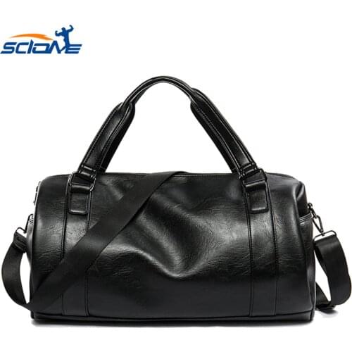 Scione Waterproof and Portable PU Sports Gym Bags Cylindrical Training for Men Shoulder Handback Outdoor Traveling Camping Bag