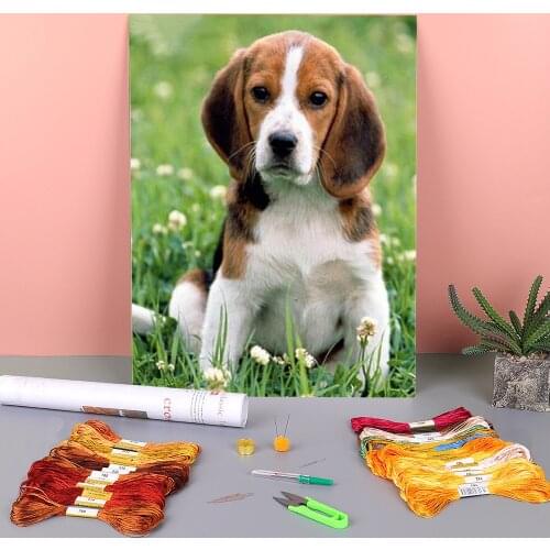 Animal Dog Beagle Printed Water-Soluble Canvas 11CT Cross-Stitch DIY Embroidery Complete Kit DMC Threads Handiwork Jewelry