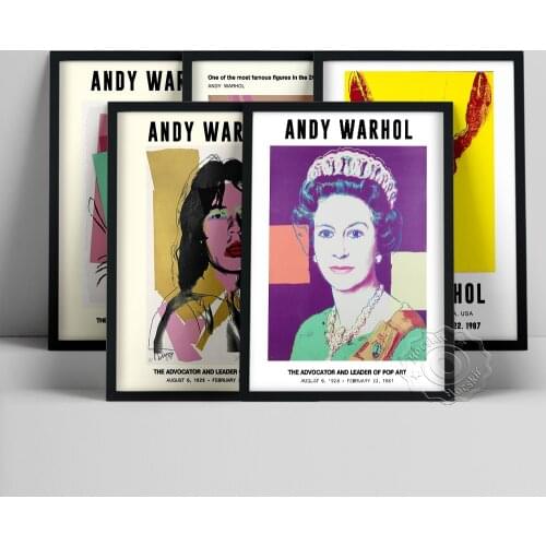 Andy Warhol Exhibition Poster, Andy Mick Jagger Pop Art Prints, Warhol Queen Elizabeth Wall Picture, Vintage Portrait Art Prints