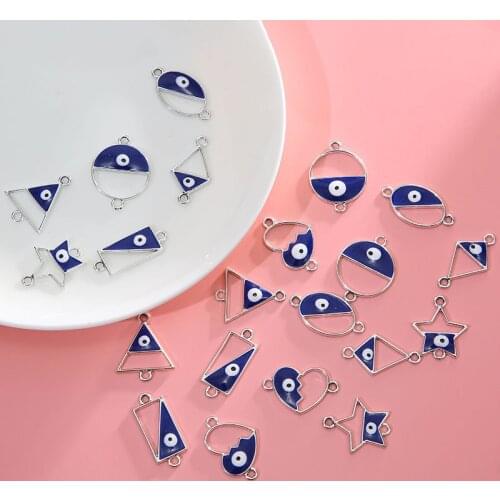 YEYULIN 10pcs Handmade Evil Eye Charm Blue Turkish Evil Eye Pendant Connection Silver Color Bracelet Necklace Charms AccessoryYE
