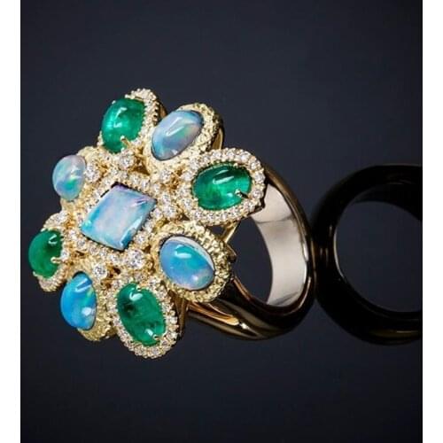 Jewelry China Electroplated Gold Women Jewelry Vintage Micro Rhinestone Flower Ring Engagement Rings