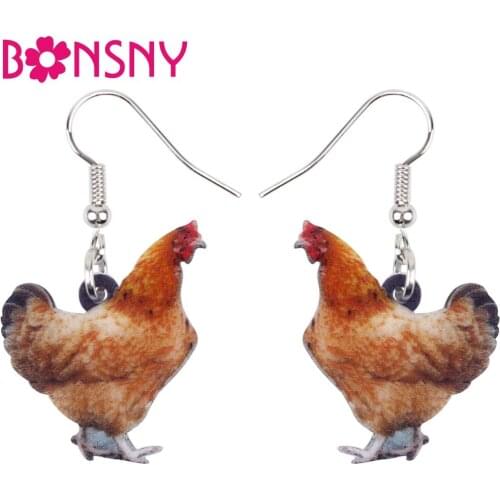 Bonsny Statement Acrylic Chicken Hen Earrings Big Long Dangle Drop Farm Fowl Animal Jewelry For Women Girls Teens Wholesale Gift