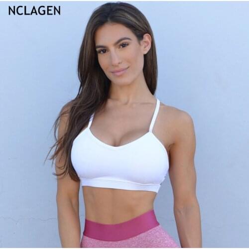 NCLAGEN Yoga Bra High Impact Ins Sports Underwear Pad Fitness Vest Gym Cross Back Running Halter Workout Women Push-up Crop Top