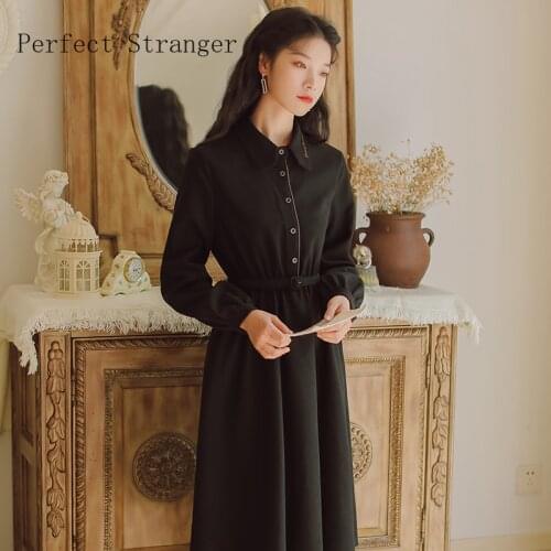 2021 Autumn Winter New Arrival High Quality Retro Polo Collar Long Sleeve Collect Waist Women Long Velvet Dress