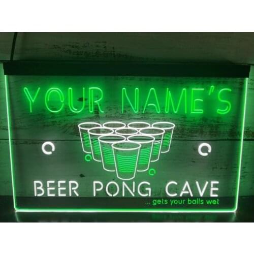 0S012 Name Personalized Custom Beer Pong Cave Bar Dual Color LED Neon Sign