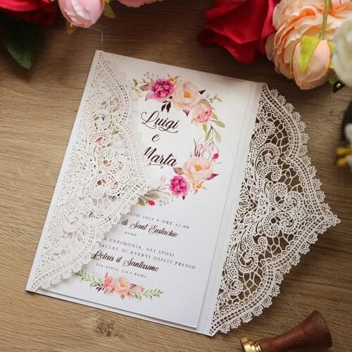 100 pieces/lot) Laser Cut Muslim Wedding Invitation Card Personalized Print White Birthday Engagement Party Invitations IC141