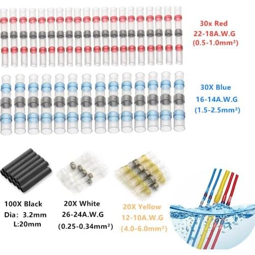 200PCS Waterproof Insulated Solder Seal Sleeve Wire Connectors Kit Heat Shrink Butt Connectors Electrical Wire Terminals