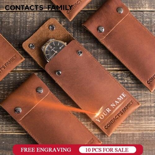 3 Pieces Wholesale Watch Storage Bag Vintage Genuine Cow Leather Organizer Case Travel Pouch Protect Portable Holder Box