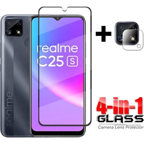 4-in-1 Glass on Realme C25s Full Cover Tempered Glass For Oppo Realme C25 s HD Phone Screen Protector Realme C25s Camera Glass