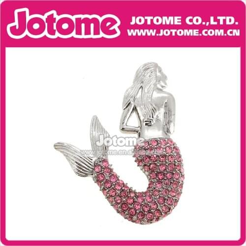 41mm/1.625inch Pink Mermaid Crystal Pin Brooch and Pendant Fashion Women Jewelry