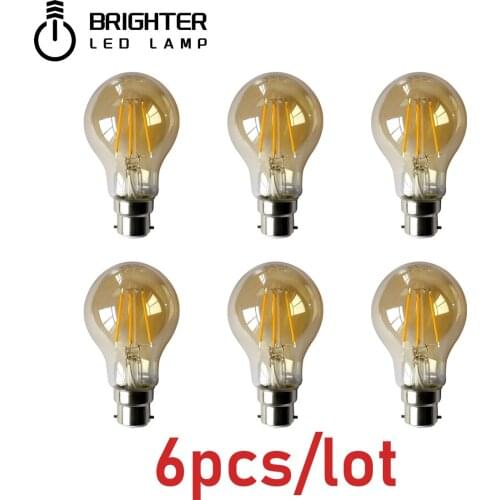 6pcs/Lot Retro Edison Filament Bulb A60 6W Decor for Chrismas B22 220V Vintage Lamp 2500K Home Decoration