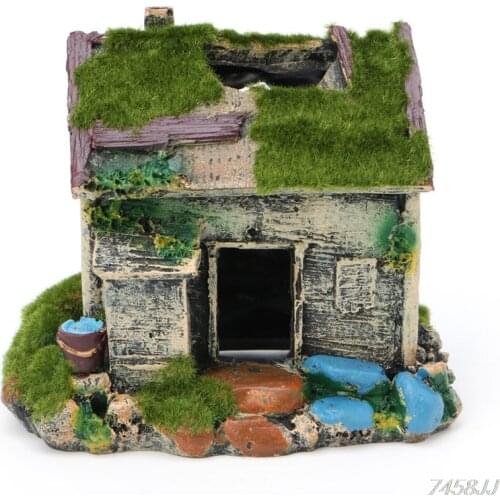 Aquarium Landscaping Decoration Resin House Cave Fish Tank Ornament With Moss G03 Drop ship