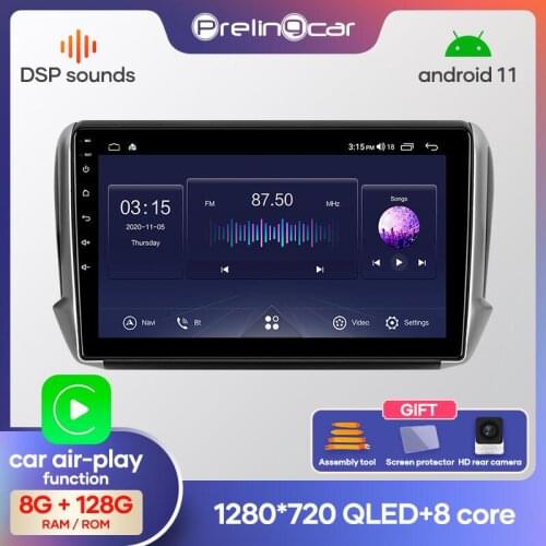 Prelingcar Android 10.0 Din Car Radio Multimedia Video Player Navigation GPS For Peugeot 2008 2015-2018 DSP