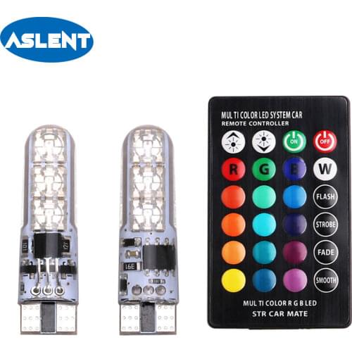 Aslent T10 Led W5W 194 Car Light Bulbs Red blue Yellow RGB With Remote Control Strobe led Turn Signal Lights License Plate Light