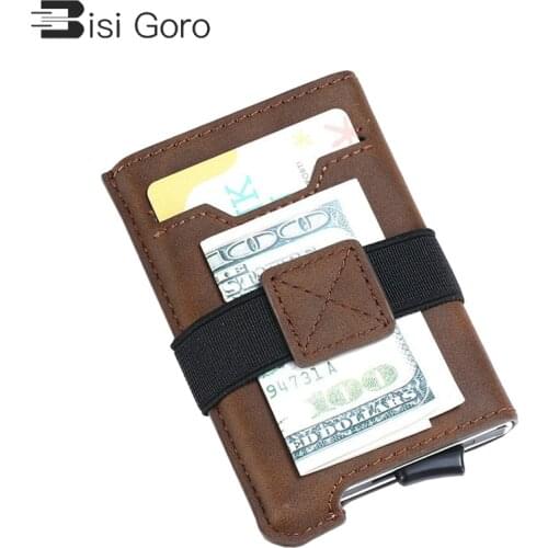 Bisi Goro RFID Credit Card Holder Automatic Pouch for Credit Card Men And Women Unisex High Quality ID Case PU Leather Wallets