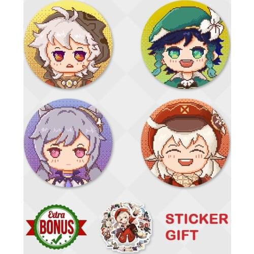 Genshin Impact Badge Pixel Painting Venti Klee Keqing Bennett Metal Brooch Cosplay Pin Icon Hot Game Clothes Backpack Decor Gift