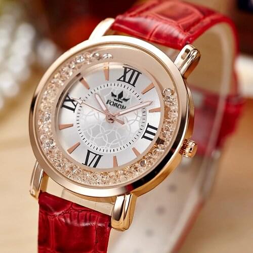FORON New Fashion Women Watches Leather Quartz Wristwatch Ladies Dress Rhinestone Watch Women Reloj Mujer Montre Femme Watches