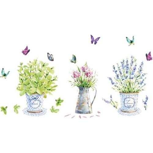 Flower Potted Butterfly Wall Sticker Kitchen Window Glass Bathroom Decals Waterproof Wall Decor
