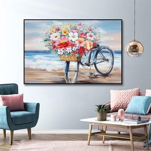 Flower Bicycle Wall Art Canvas Painting Fashion Scandinavian Posters Prints Painting Wall Pictures Livingroom Home Decoration