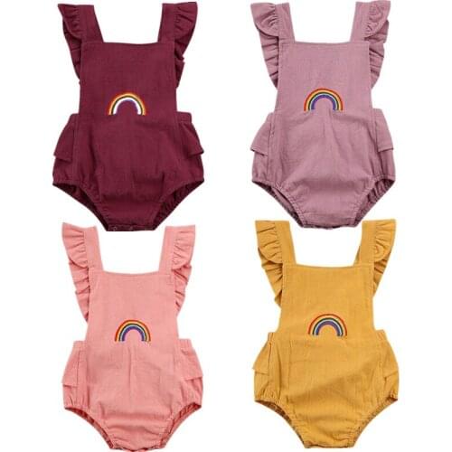 0-24M Newborn Baby Girl Ruffles Rainbow Romper Jumpsuit Outfits Clothing