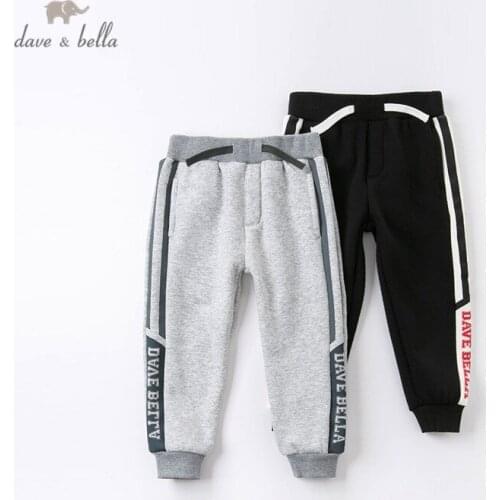 DKX16274 dave bella winter 4Y-13Y kids boys fashion striped letter pants children boutique casual full-length pants