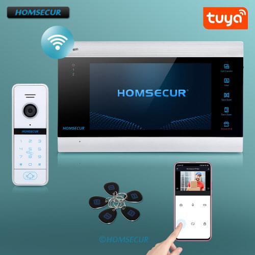 HOMSECUR Video Door Phone Doorbell IR Camera 2 Monitors RFID Keyfobs Strike Lock