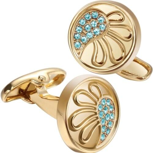 HAWSON Luxury Cufflinks for Men Round Shape Crystal Cuff mens cuff links Imitation Rhodium/Gold Plated button cuff for Wedding