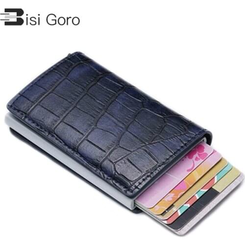 BISI GORO 2021 Wallet PU Leather Credit Card Holder Casual Men And Women Metal RFID Vintage Aluminium Box Travel Card Wallet