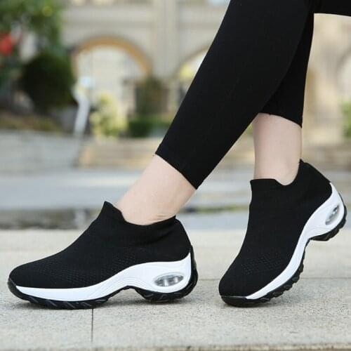 Women Shoes Platform Sneakers Woman Fashion Breathable Sock Footwear Slip-on Wedges Casual Shoes Height Increasing Ladies Shoes