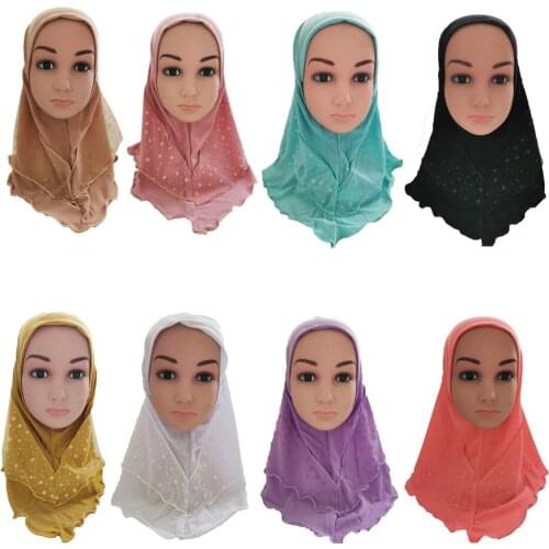 Muslim Kids Girls Hijab Islam Headscarf Mesh Scarf One Piece Children Cap Cover Arab Hijab Hair Loss Hat Prayer Bandanas Casual